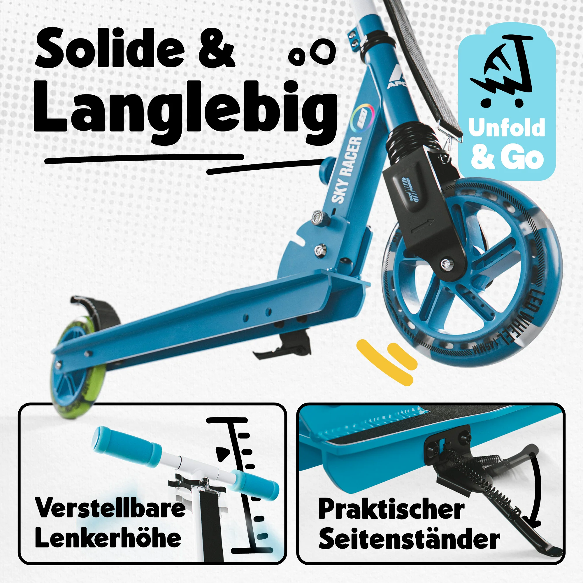 145mm City Scooter mit Federung "Skyracer" klappbar und höhenverstellbar - Image 10