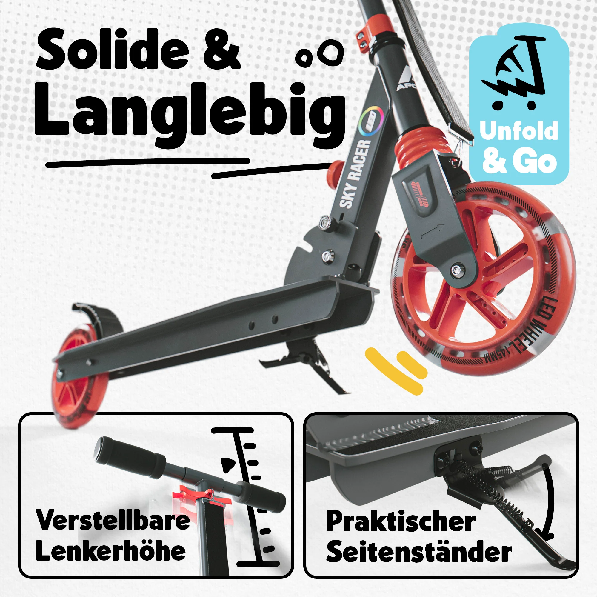 145mm City Scooter mit Federung "Skyracer" klappbar und höhenverstellbar - Image 3