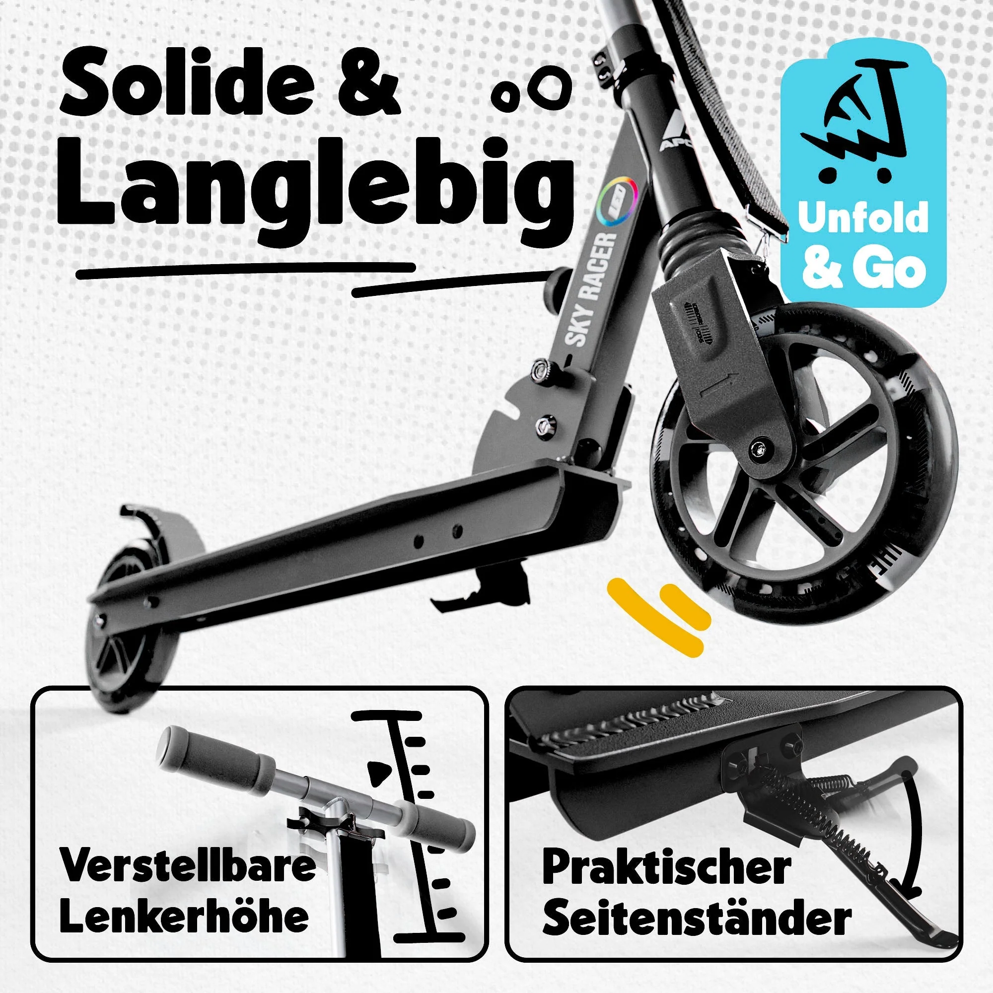 145mm City Scooter mit Federung "Skyracer" klappbar und höhenverstellbar - Image 52