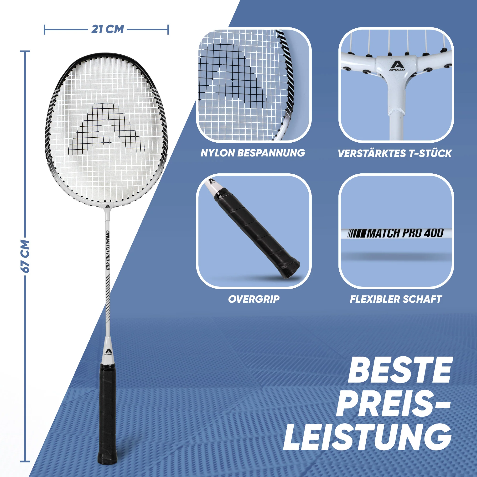 Badminton Set Match Pro 400 - inkl. Tasche, 2x Schläger, Bälle - Image 9