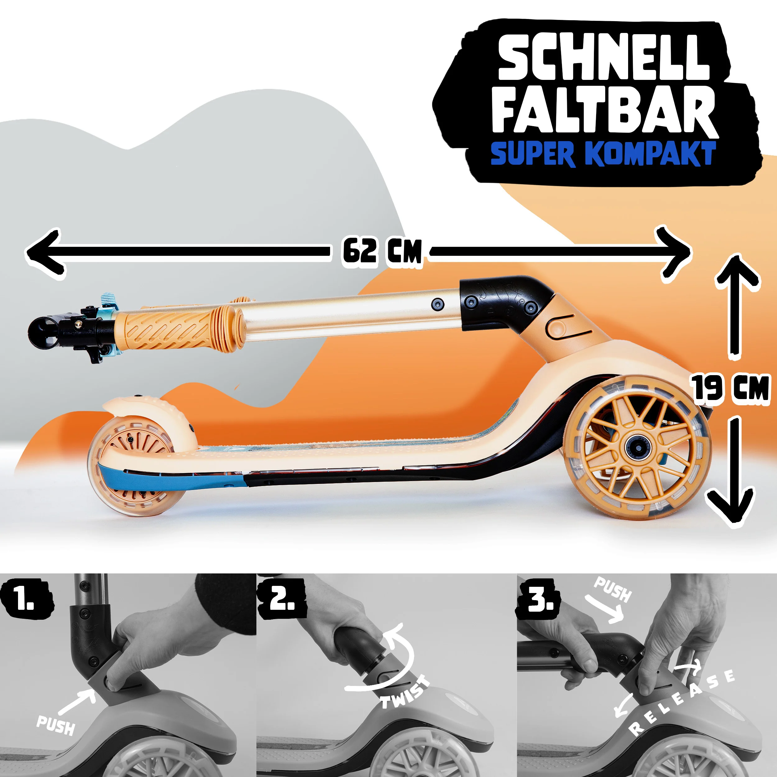 Apollo Whizzie LED Kinderroller, höhenverstellbarer Dreiradscooter für Kinder ab 3 Jahre - Image 5