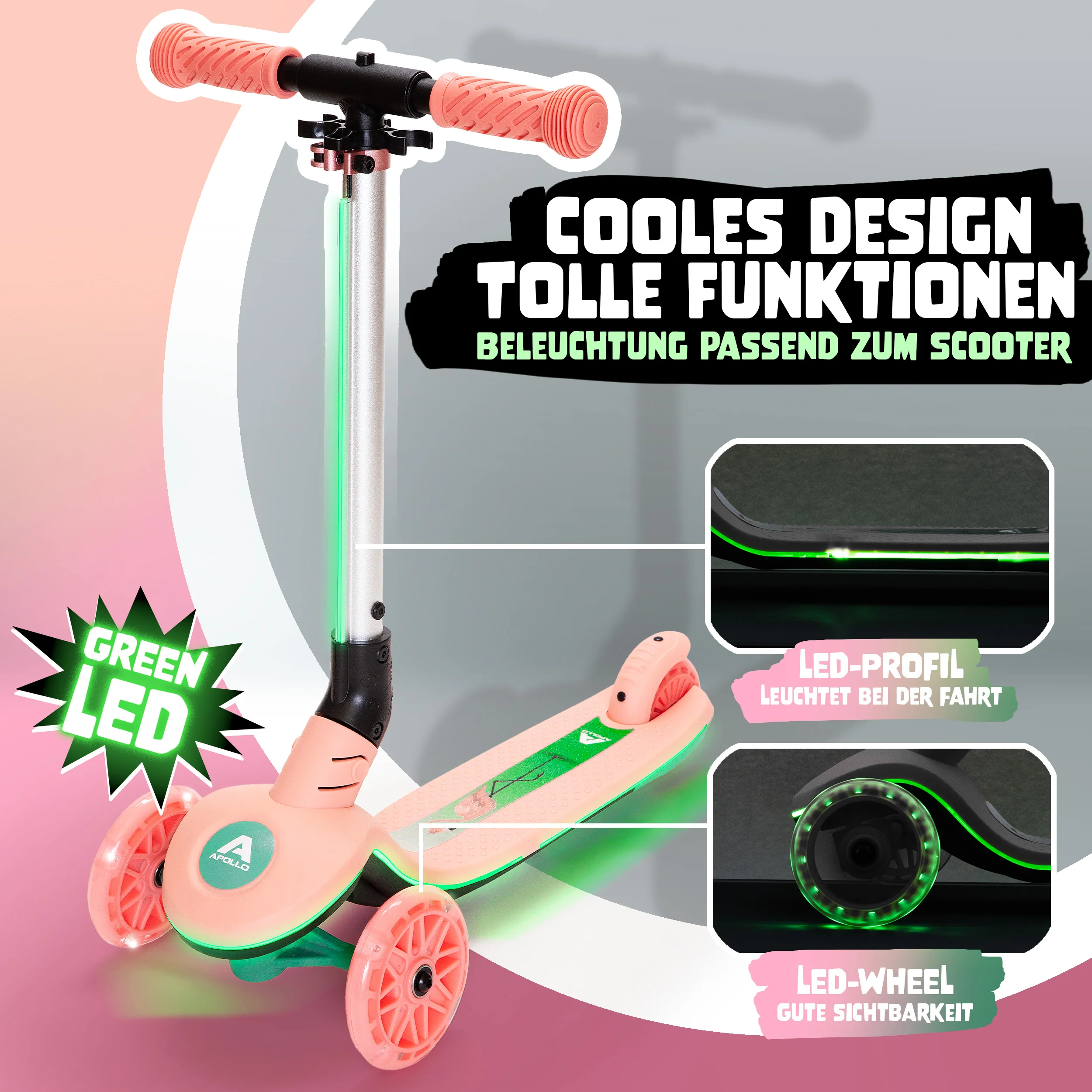 Apollo Whizzie LED Kinderroller, höhenverstellbarer Dreiradscooter für Kinder ab 3 Jahre - Image 7