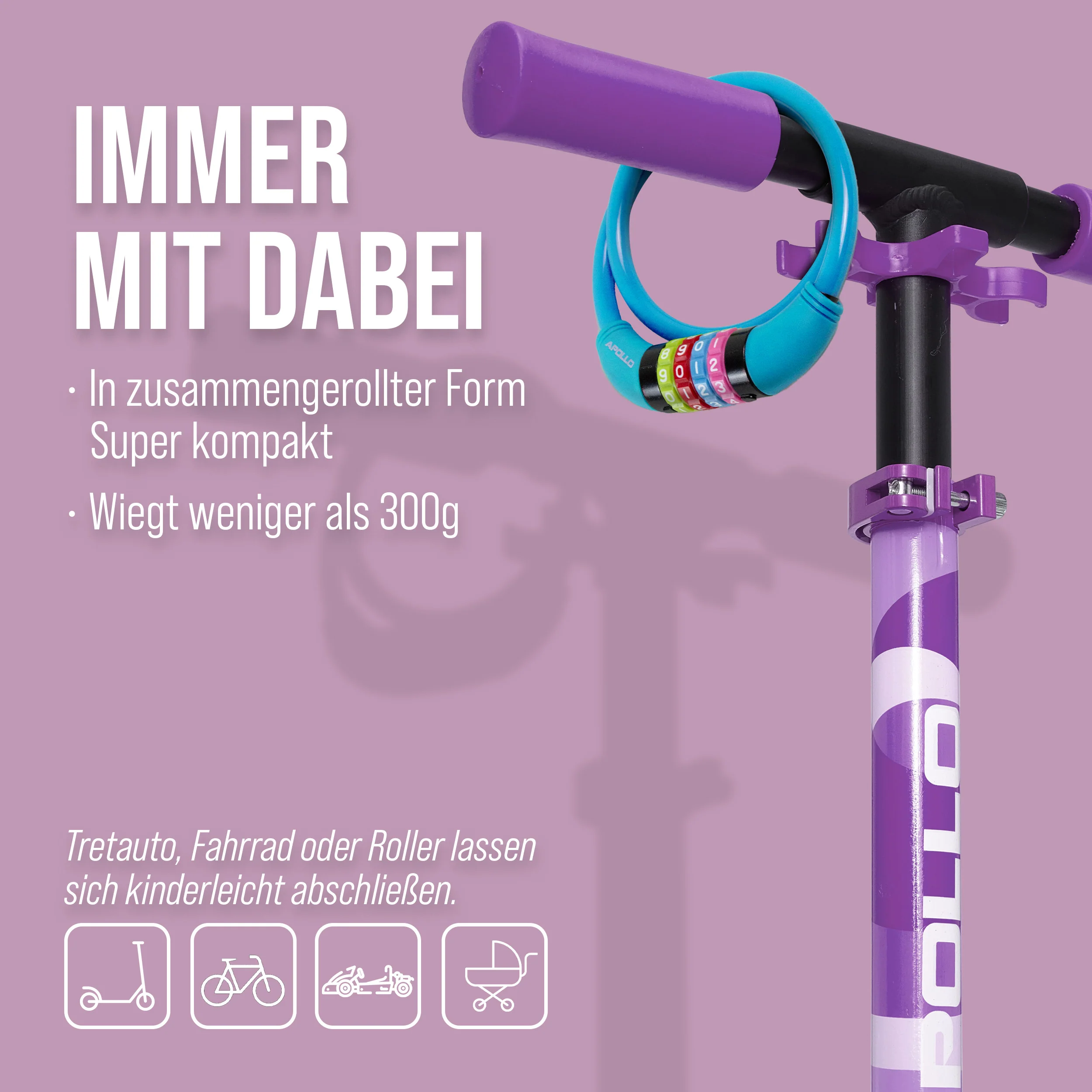 Fahrradschloss mit Zahlen für Kinder, 10x650 mm, Scooter Schloss,Zahlenschloss - Image 12