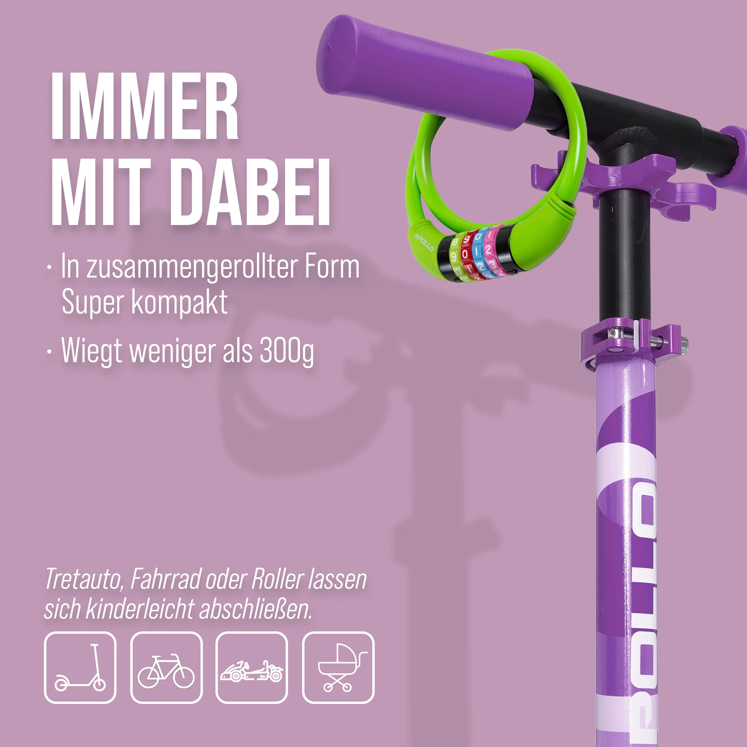 Fahrradschloss mit Zahlen für Kinder, 10x650 mm, Scooter Schloss,Zahlenschloss - Image 20