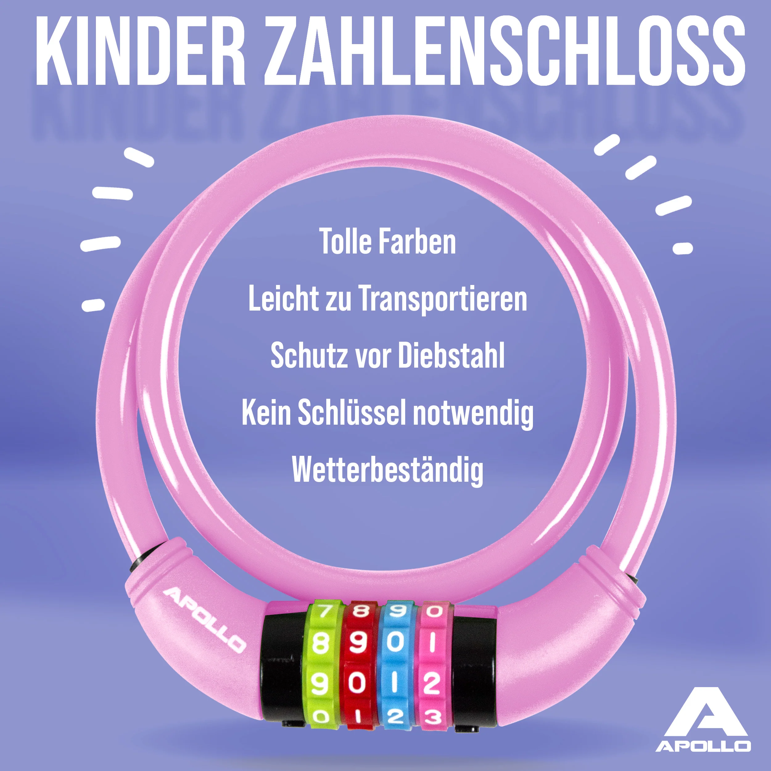 Fahrradschloss mit Zahlen für Kinder, 10x650 mm, Scooter Schloss,Zahlenschloss - Image 24