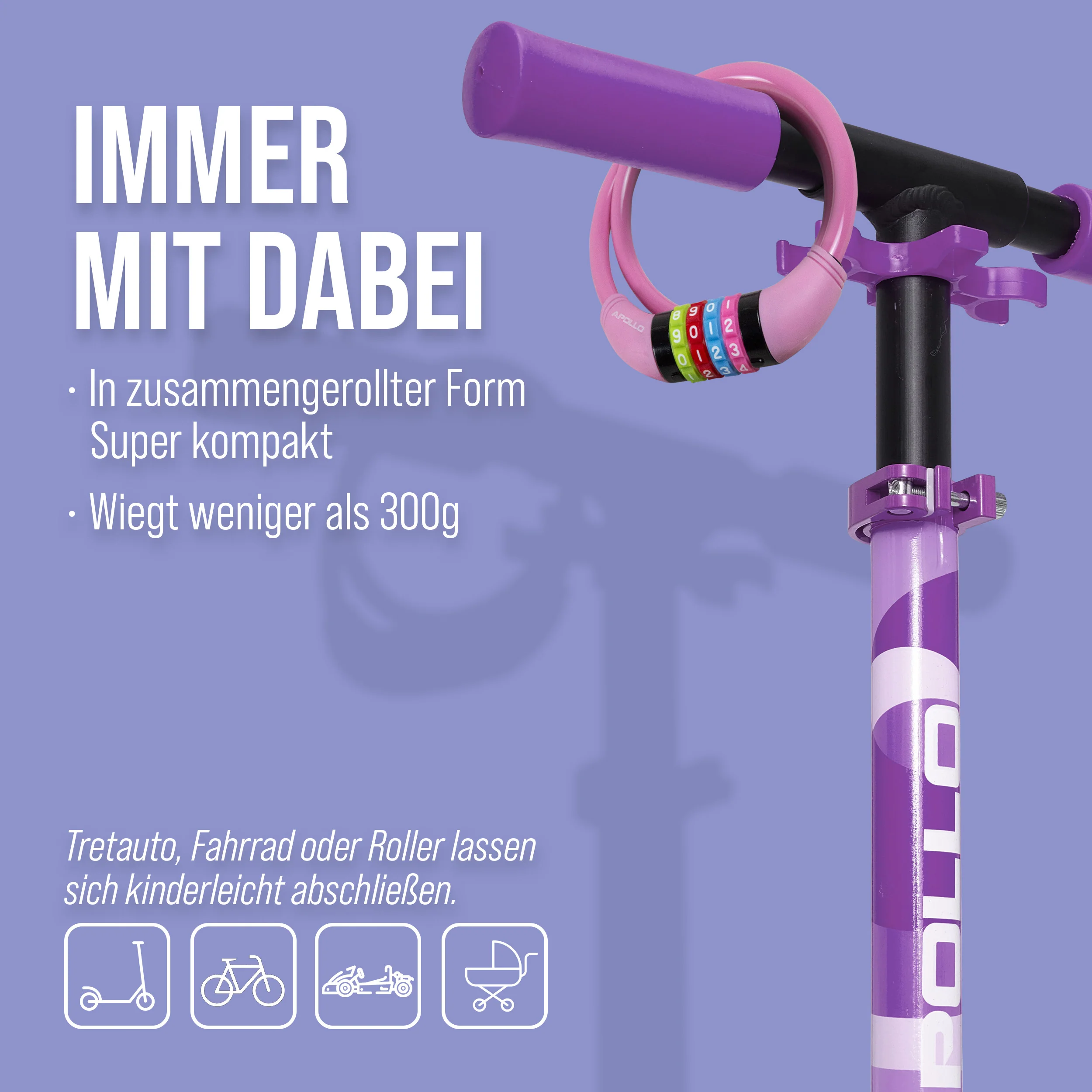 Fahrradschloss mit Zahlen für Kinder, 10x650 mm, Scooter Schloss,Zahlenschloss - Image 27
