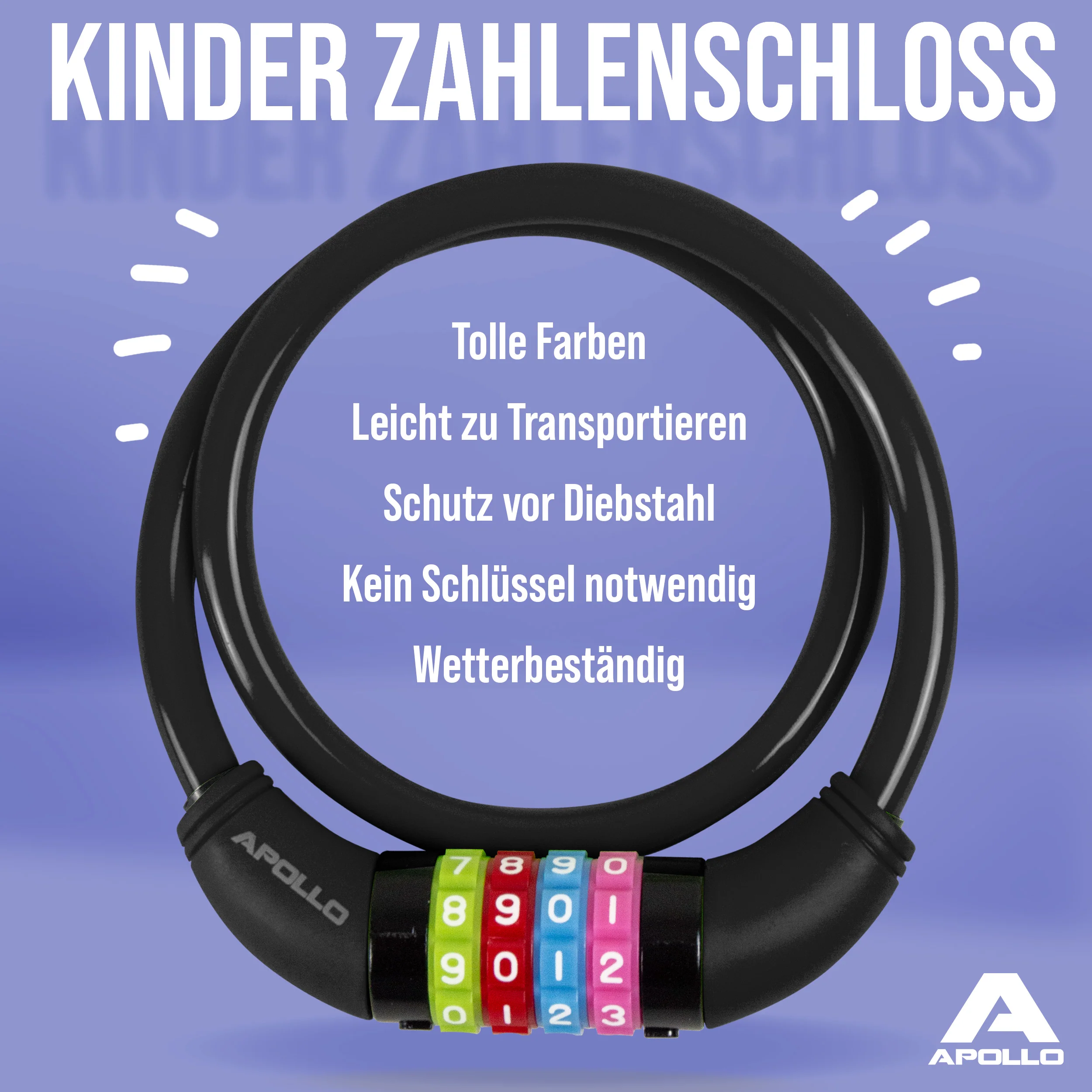 Fahrradschloss mit Zahlen für Kinder, 10x650 mm, Scooter Schloss,Zahlenschloss - Image 3