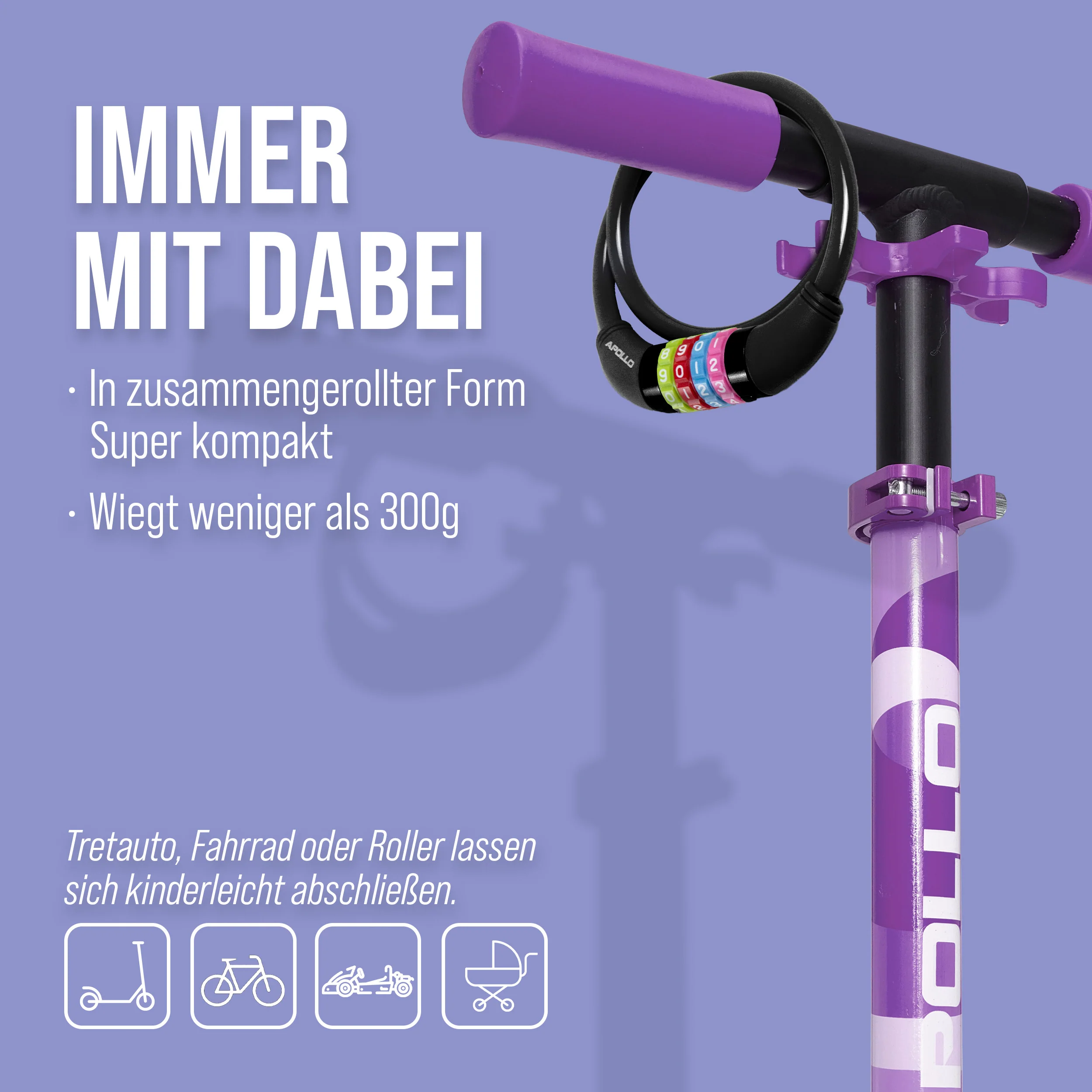 Fahrradschloss mit Zahlen für Kinder, 10x650 mm, Scooter Schloss,Zahlenschloss - Image 6