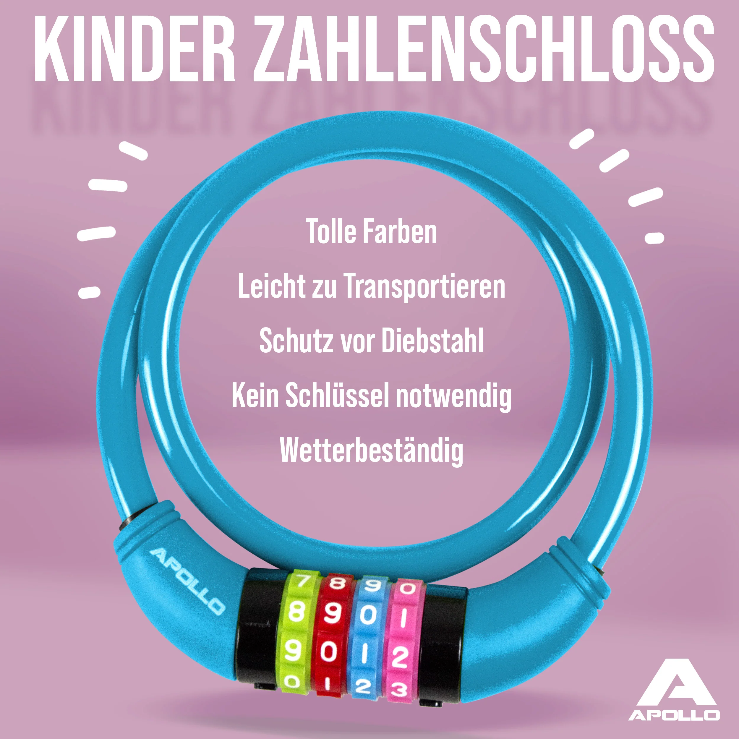 Fahrradschloss mit Zahlen für Kinder, 10x650 mm, Scooter Schloss,Zahlenschloss - Image 9