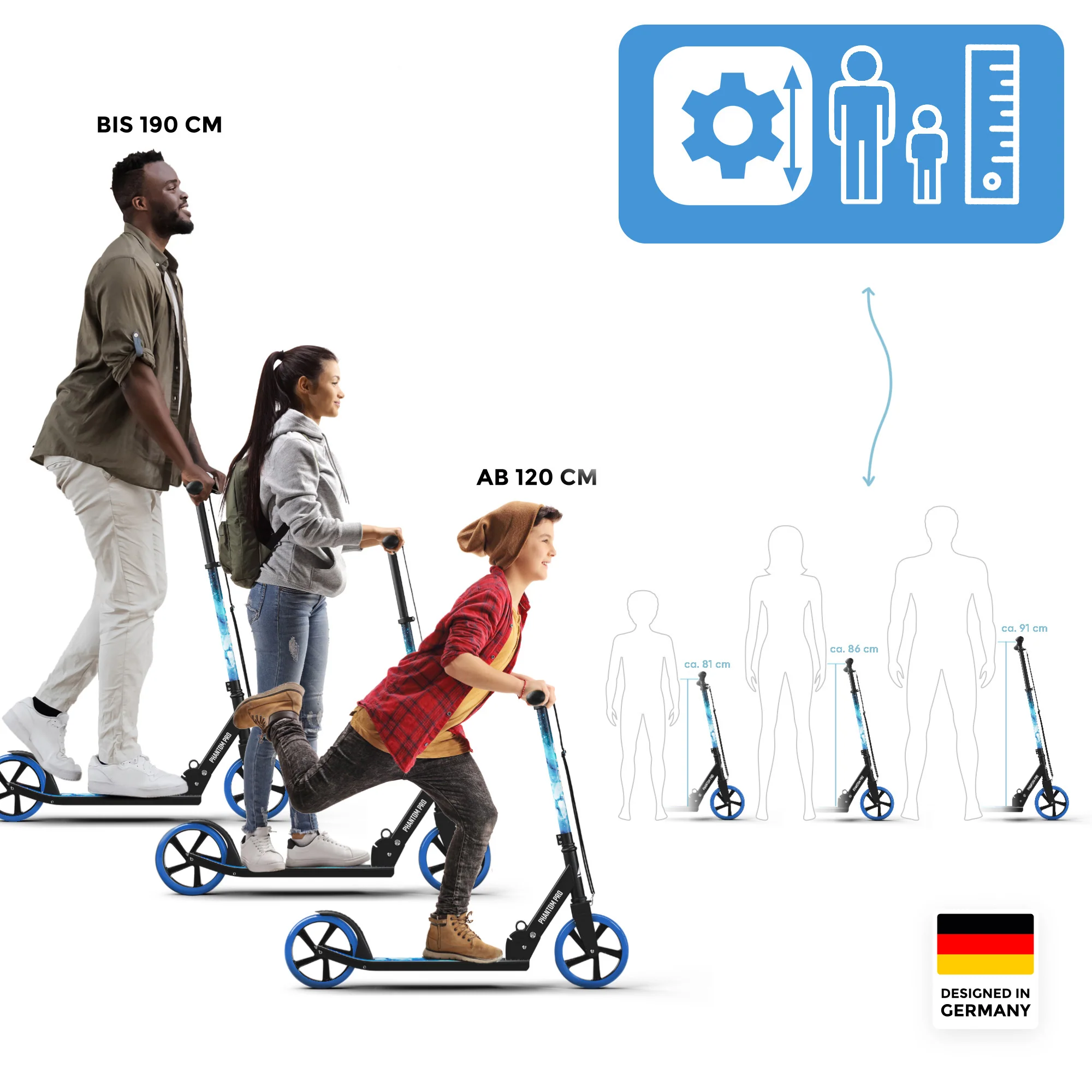 Klappbarer City Roller für Kinder "Phantom" höhenverstellbarer Tretroller - Image 10