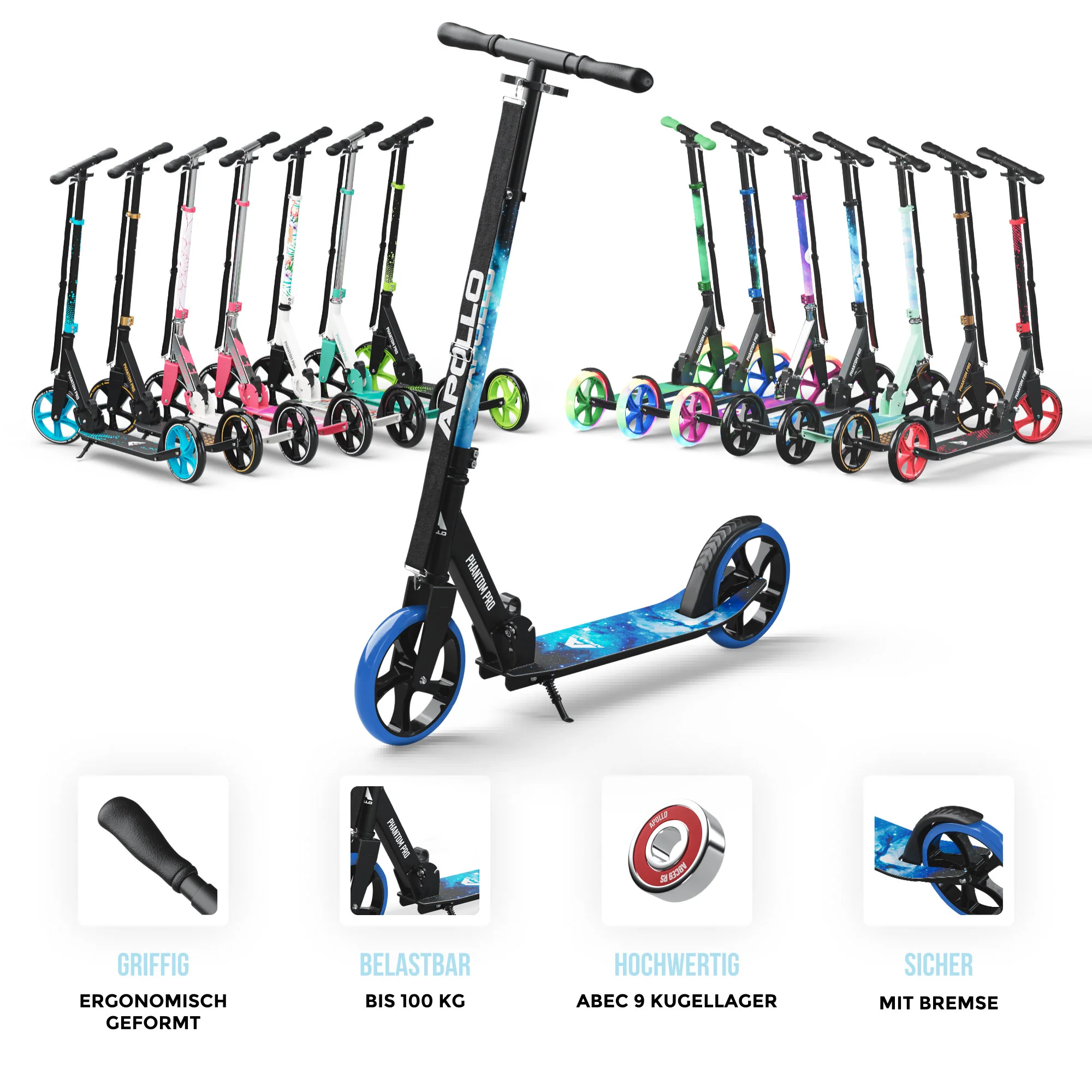 Klappbarer City Roller für Kinder "Phantom" höhenverstellbarer Tretroller - Image 13