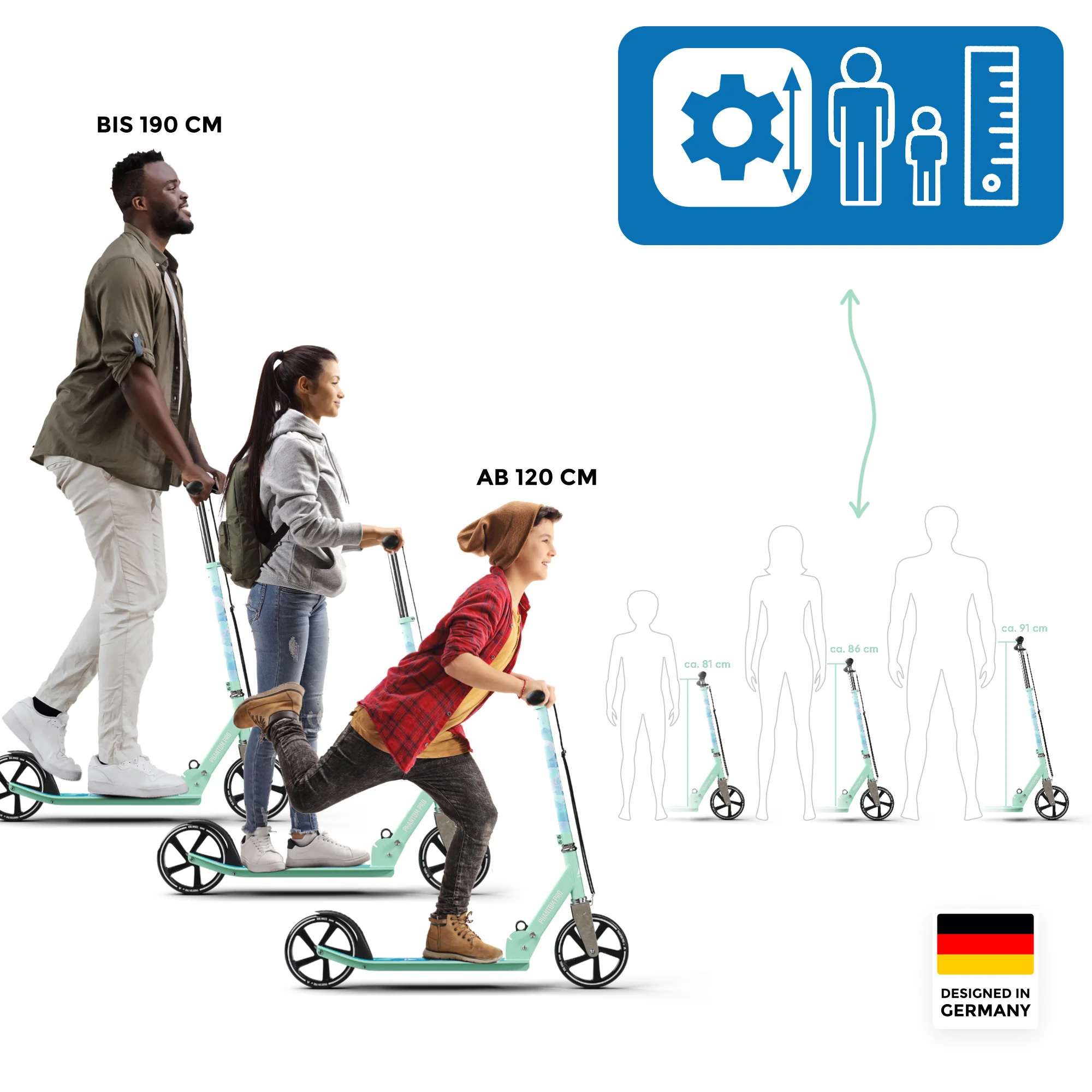 Klappbarer City Roller für Kinder "Phantom" höhenverstellbarer Tretroller - Image 17