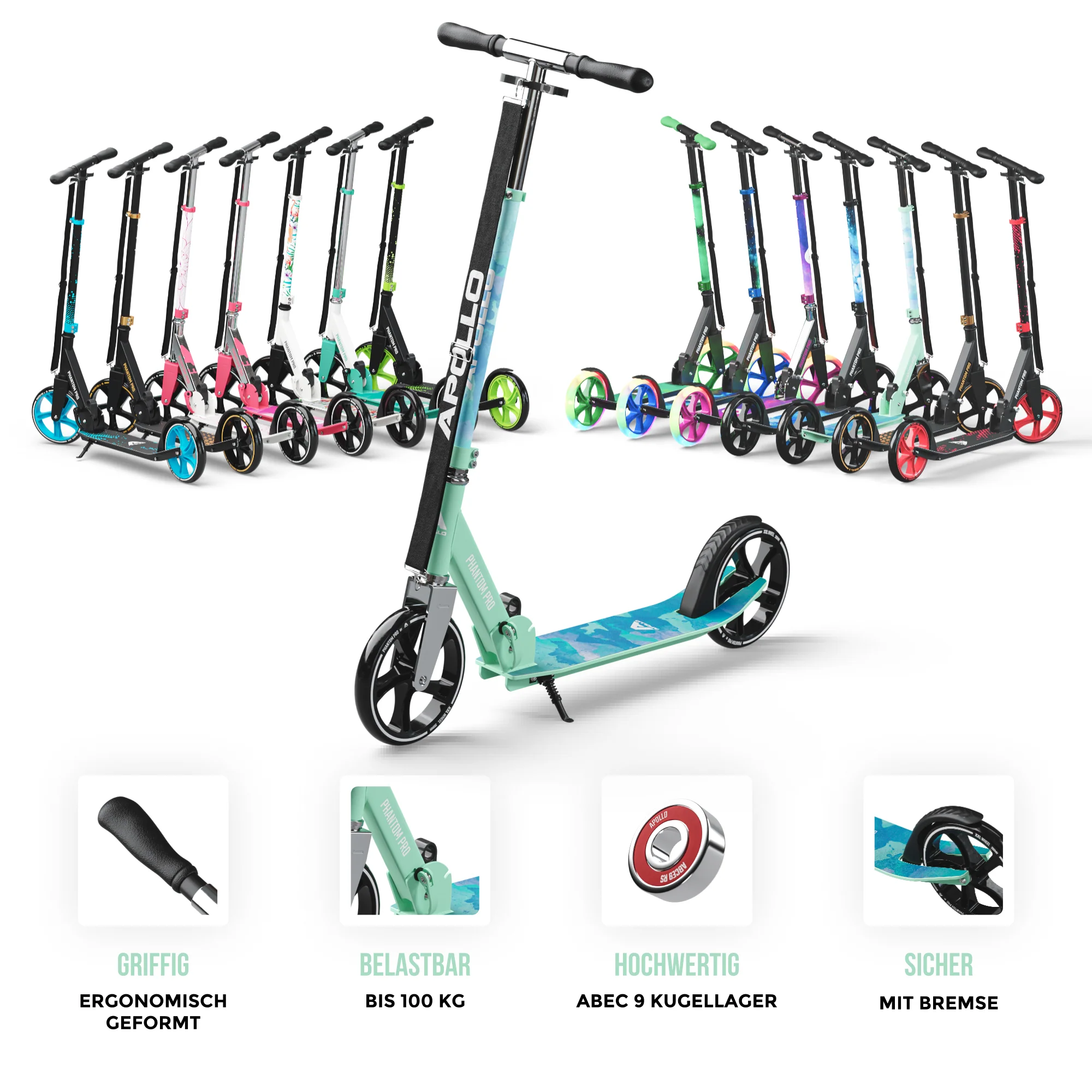 Klappbarer City Roller für Kinder "Phantom" höhenverstellbarer Tretroller - Image 20