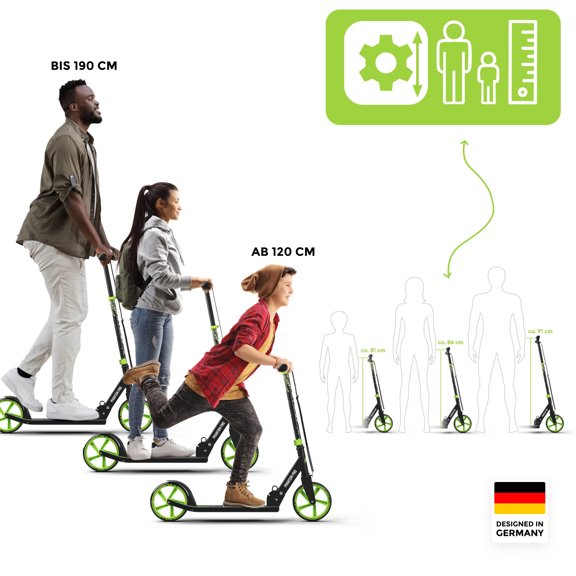 Klappbarer City Roller für Kinder "Phantom" höhenverstellbarer Tretroller - Image 24