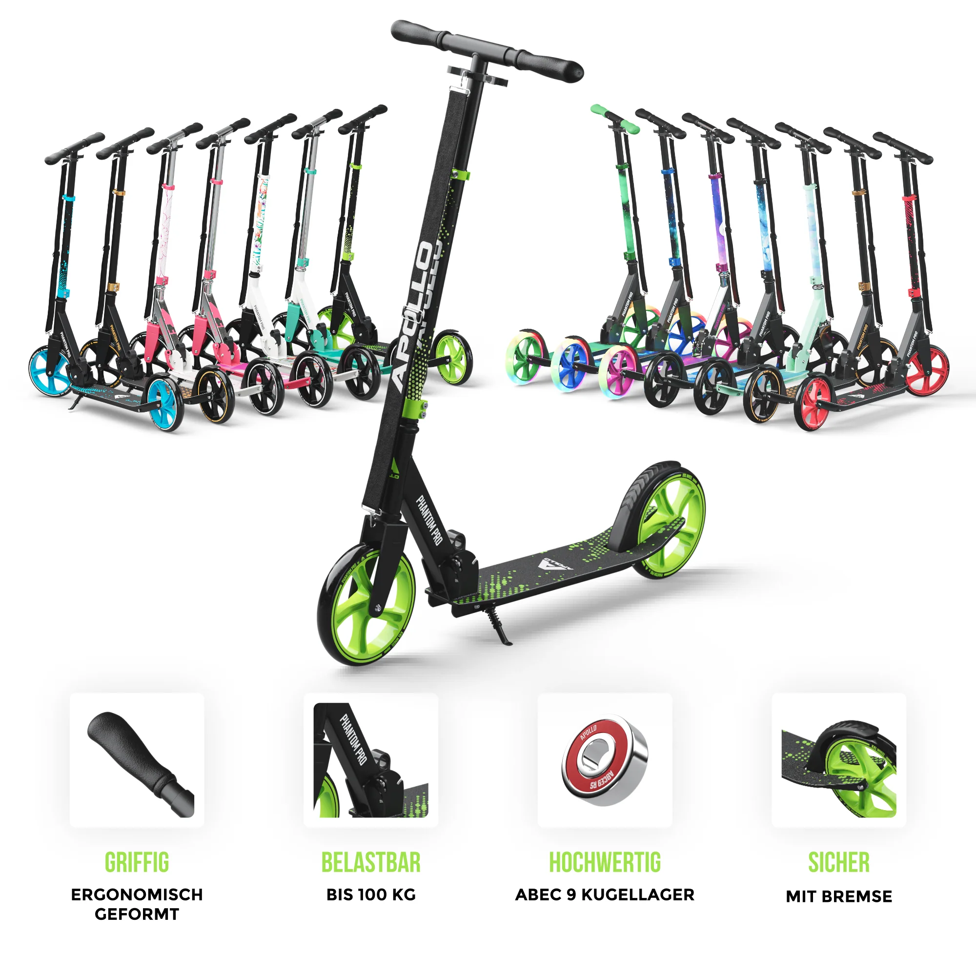 Klappbarer City Roller für Kinder "Phantom" höhenverstellbarer Tretroller - Image 27