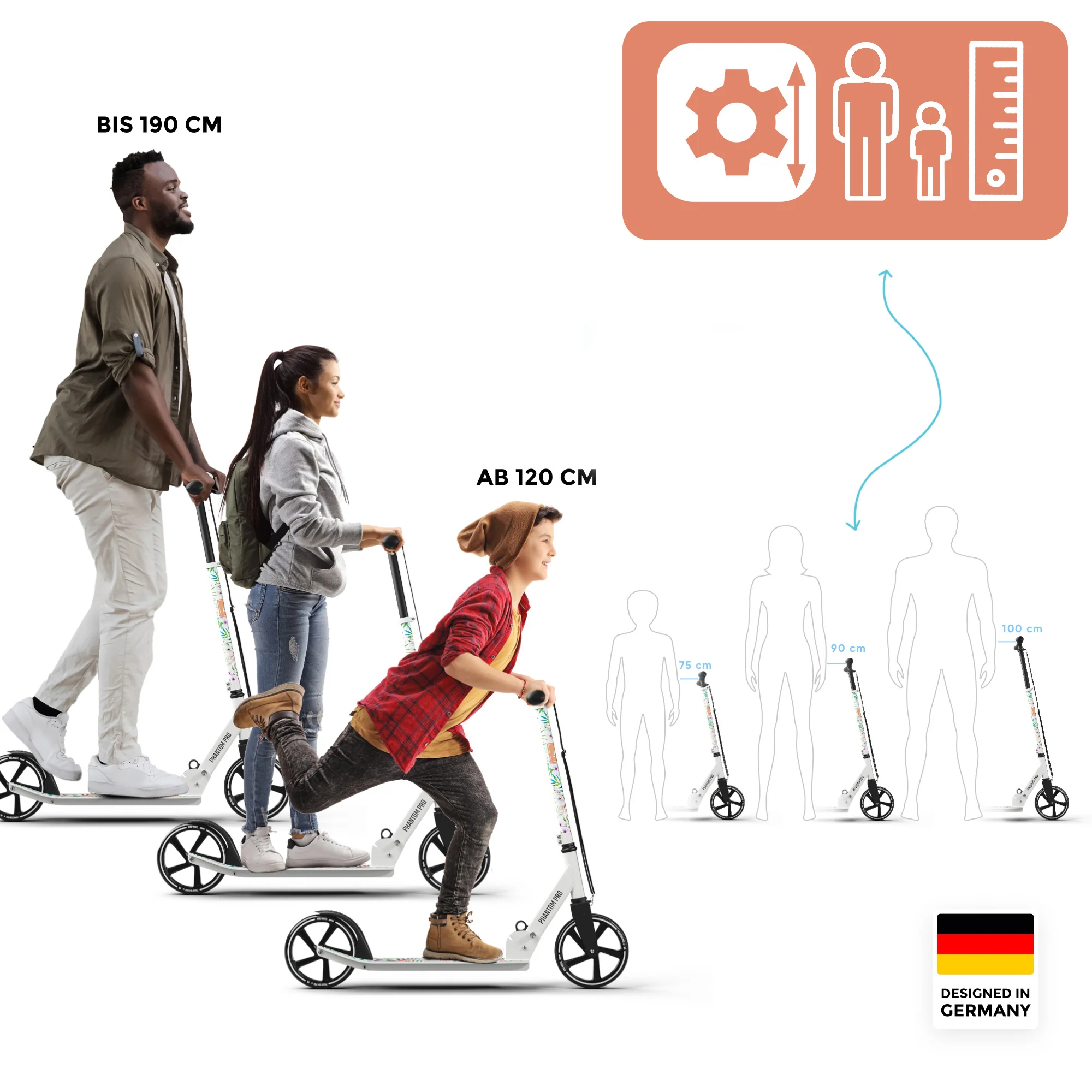 Klappbarer City Roller für Kinder "Phantom" höhenverstellbarer Tretroller - Image 3