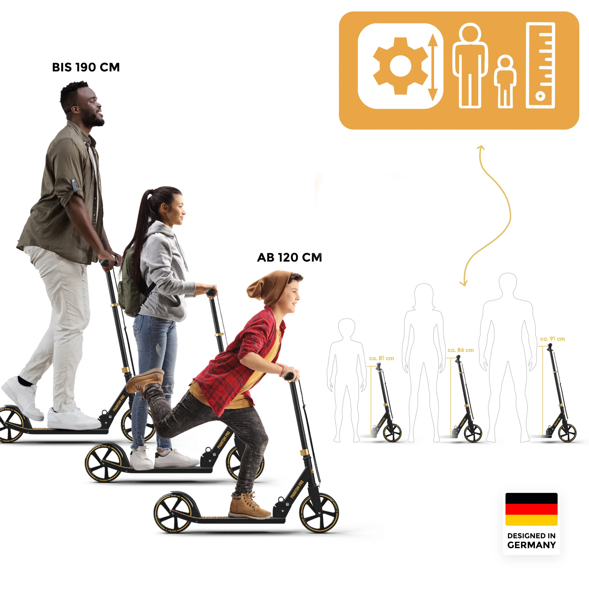 Klappbarer City Roller für Kinder "Phantom" höhenverstellbarer Tretroller - Image 31