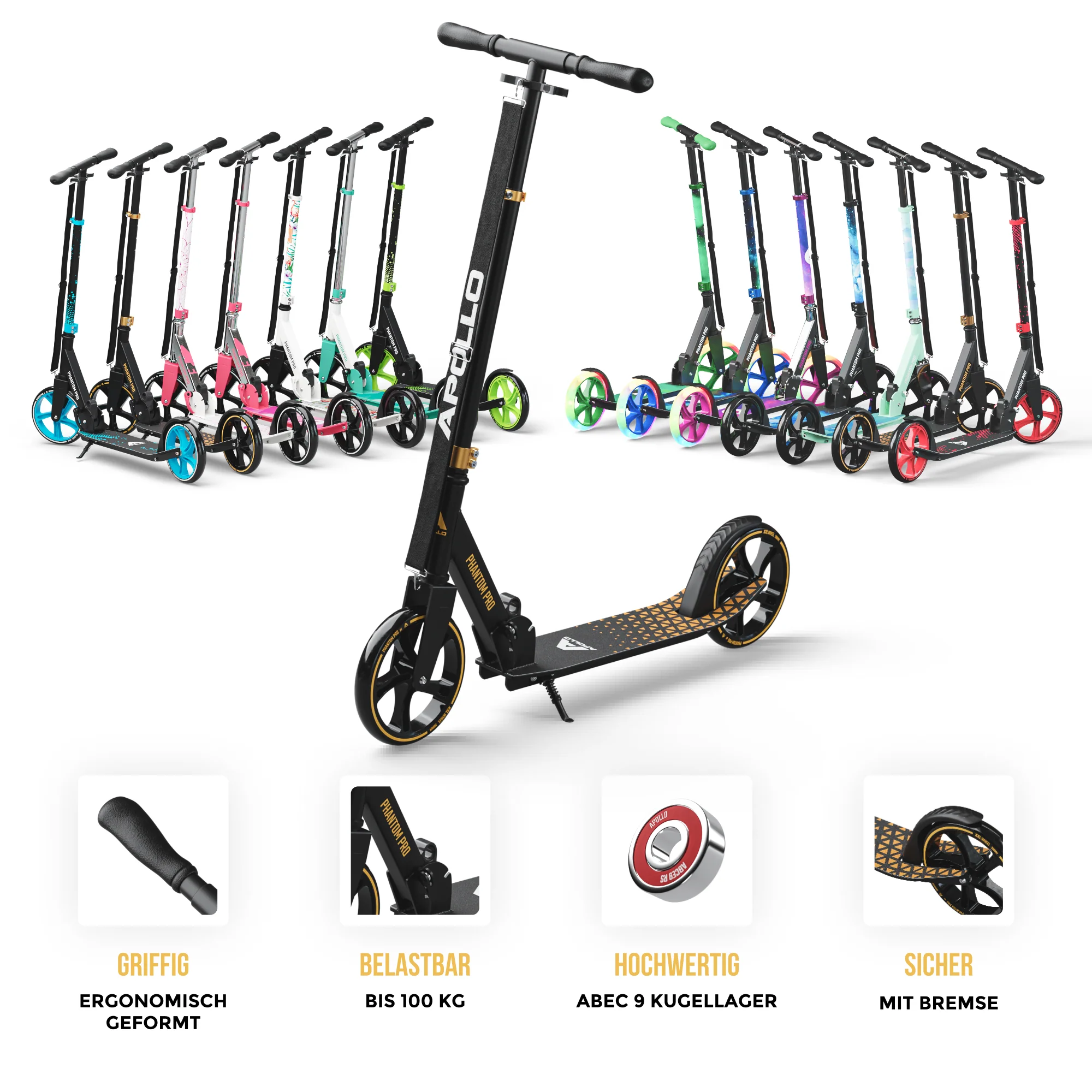 Klappbarer City Roller für Kinder "Phantom" höhenverstellbarer Tretroller - Image 34