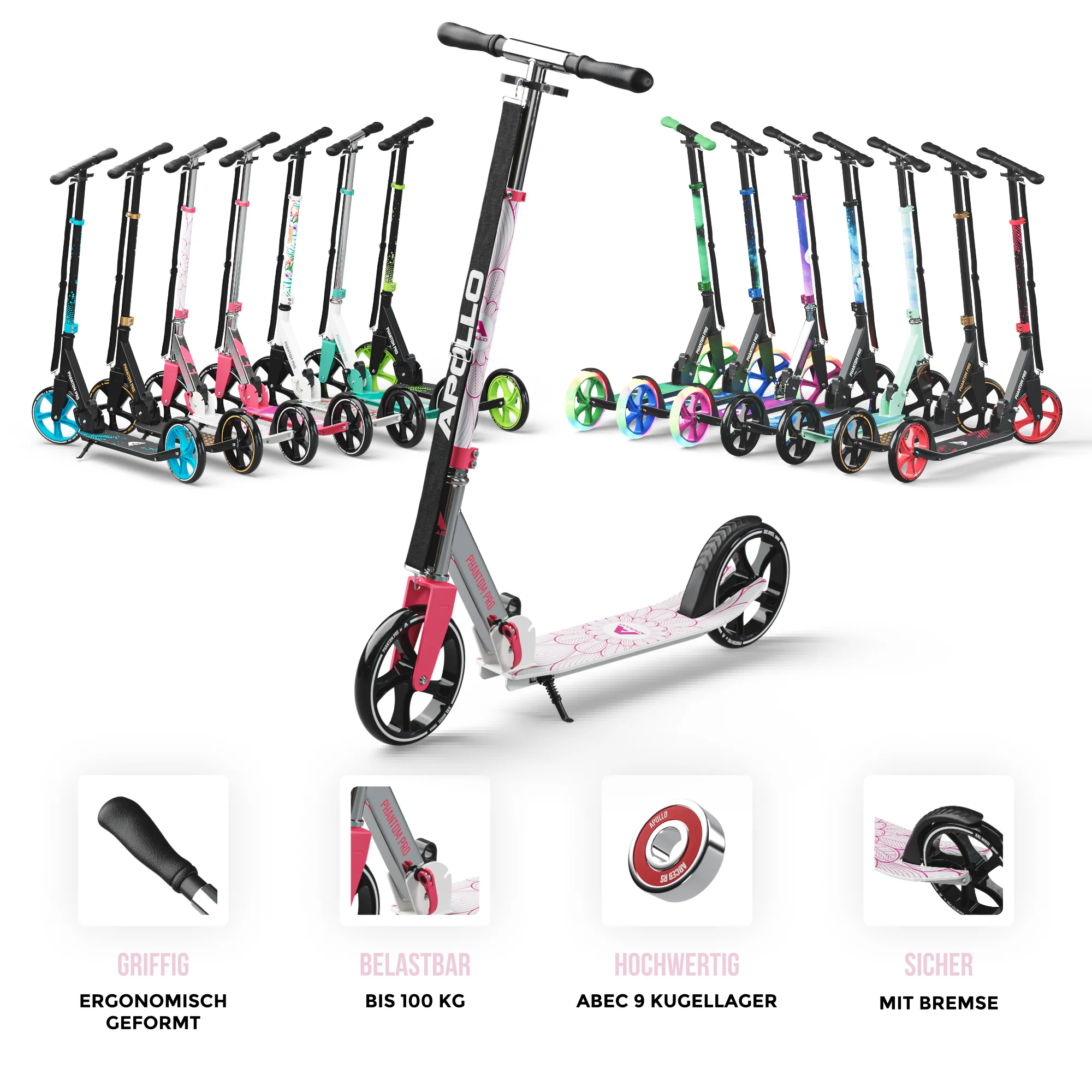 Klappbarer City Roller für Kinder "Phantom" höhenverstellbarer Tretroller - Image 41