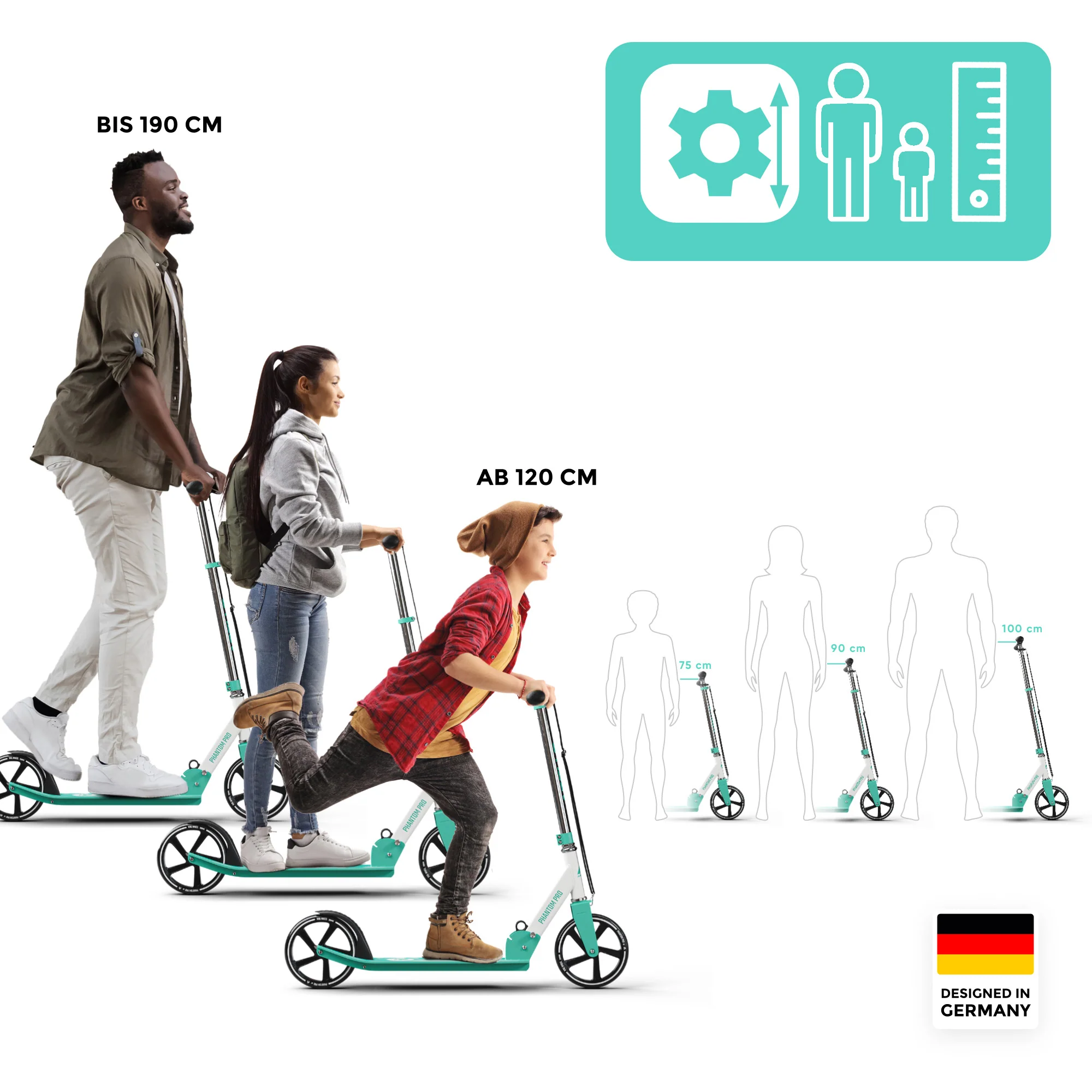 Klappbarer City Roller für Kinder "Phantom" höhenverstellbarer Tretroller - Image 45