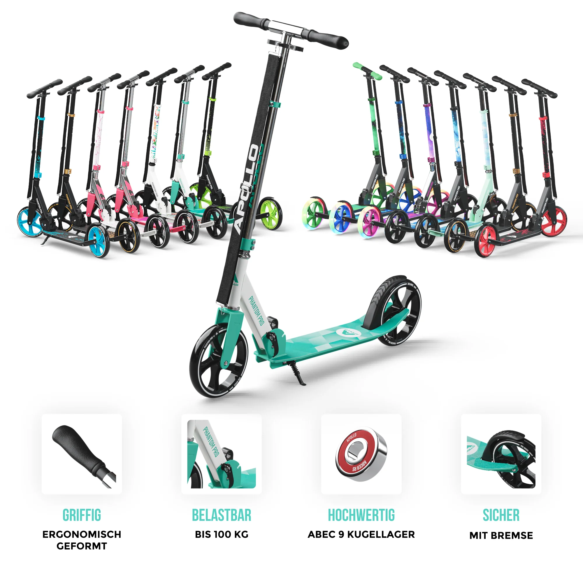 Klappbarer City Roller für Kinder "Phantom" höhenverstellbarer Tretroller - Image 48