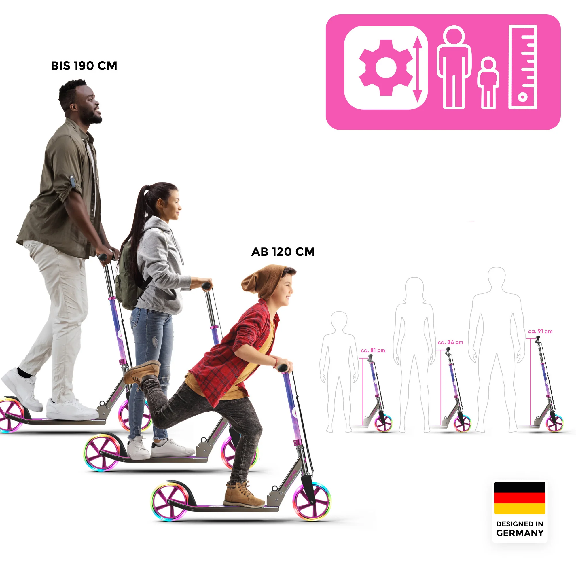 Klappbarer City Roller für Kinder "Phantom" höhenverstellbarer Tretroller - Image 52