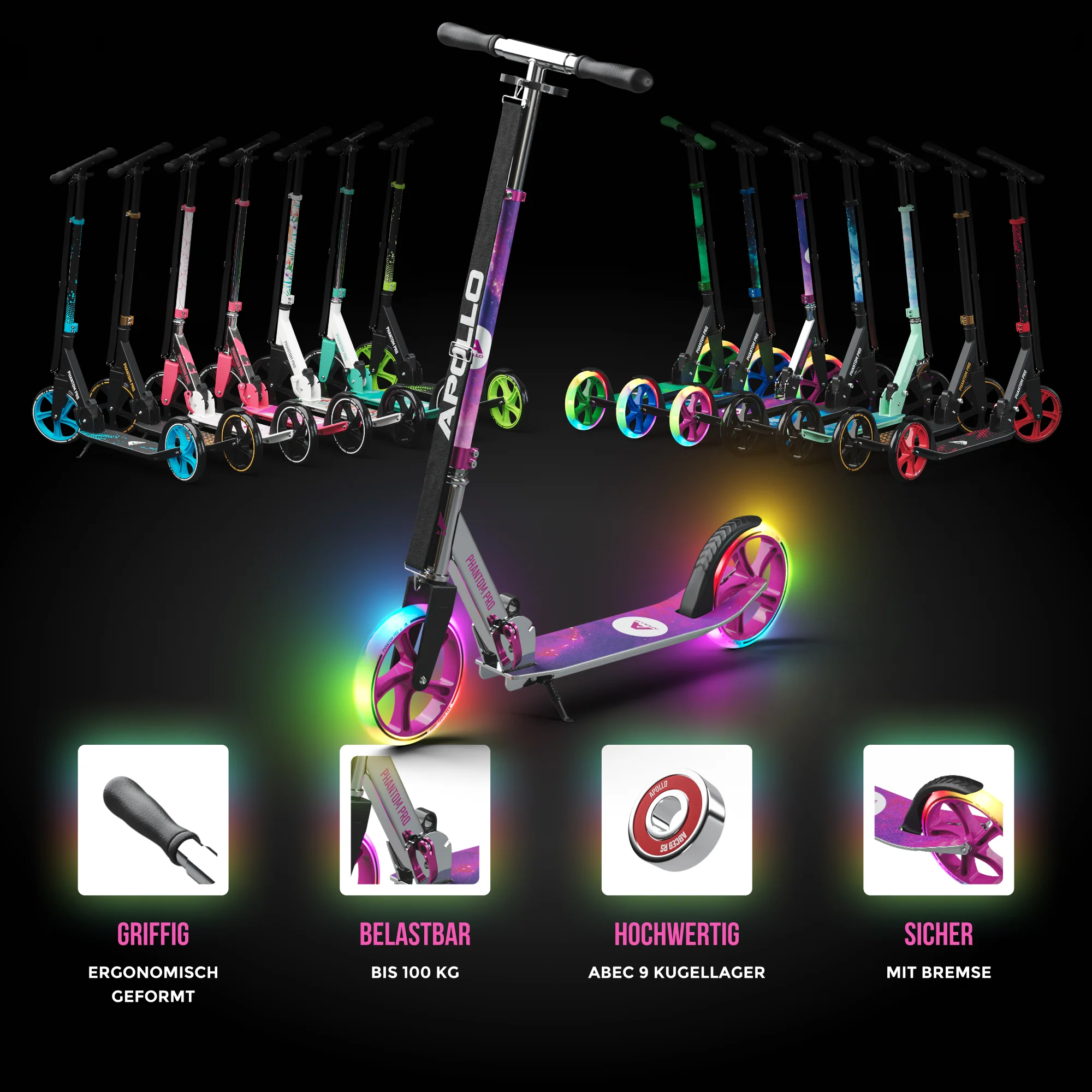 Klappbarer City Roller für Kinder "Phantom" höhenverstellbarer Tretroller - Image 55