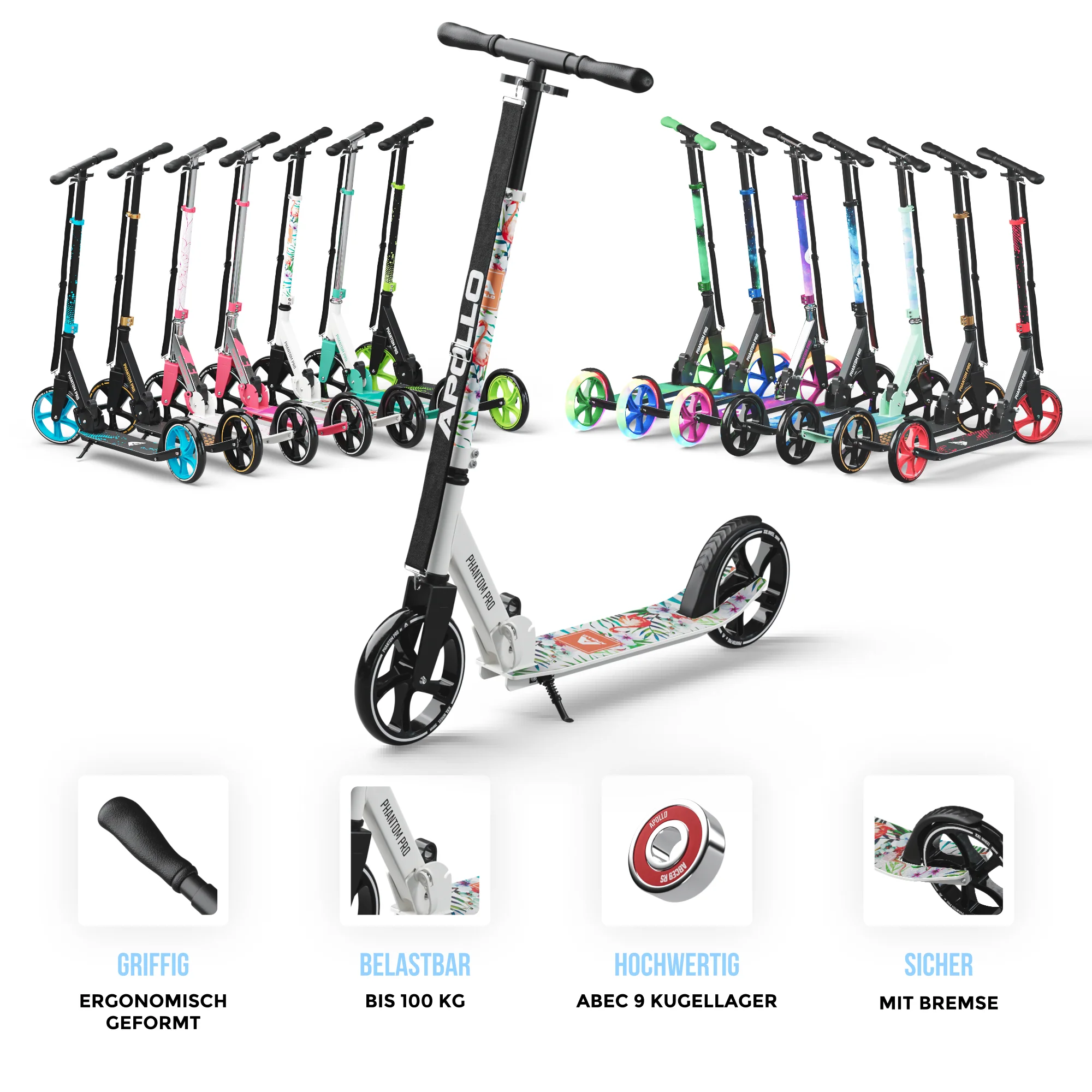 Klappbarer City Roller für Kinder "Phantom" höhenverstellbarer Tretroller - Image 6