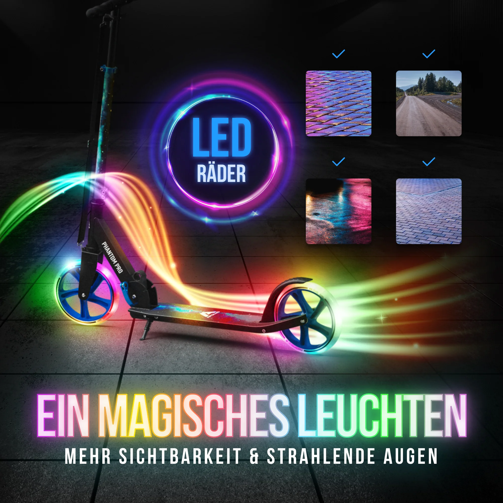 Klappbarer City Roller für Kinder "Phantom" höhenverstellbarer Tretroller - Image 60