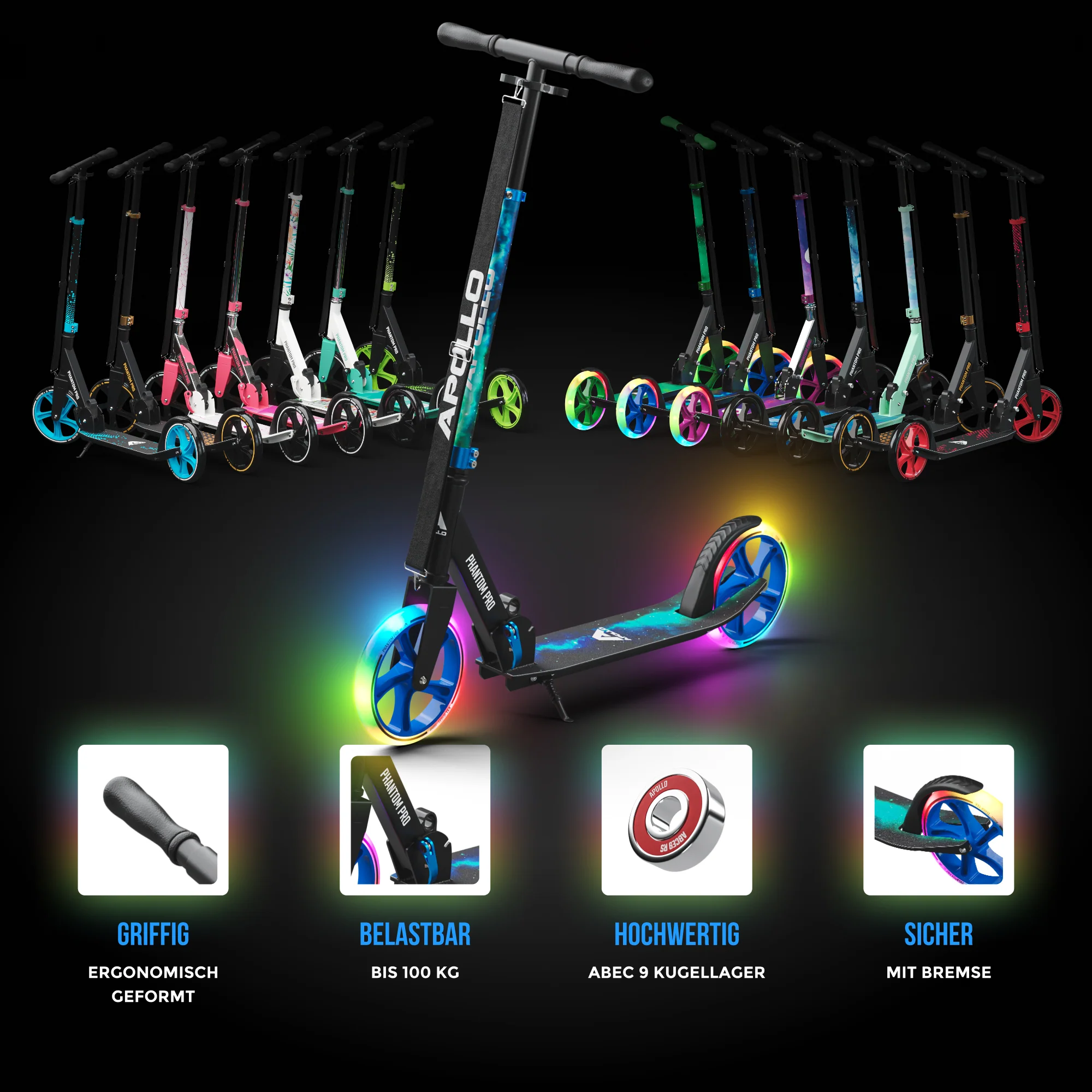 Klappbarer City Roller für Kinder "Phantom" höhenverstellbarer Tretroller - Image 62