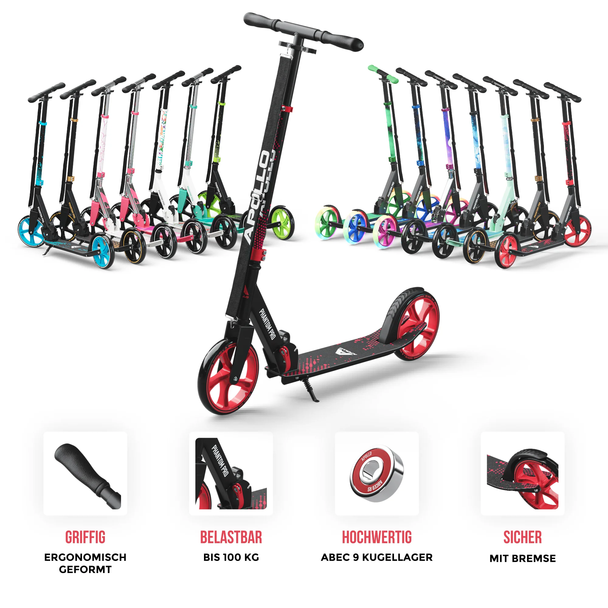 Klappbarer City Roller für Kinder "Phantom" höhenverstellbarer Tretroller - Image 76