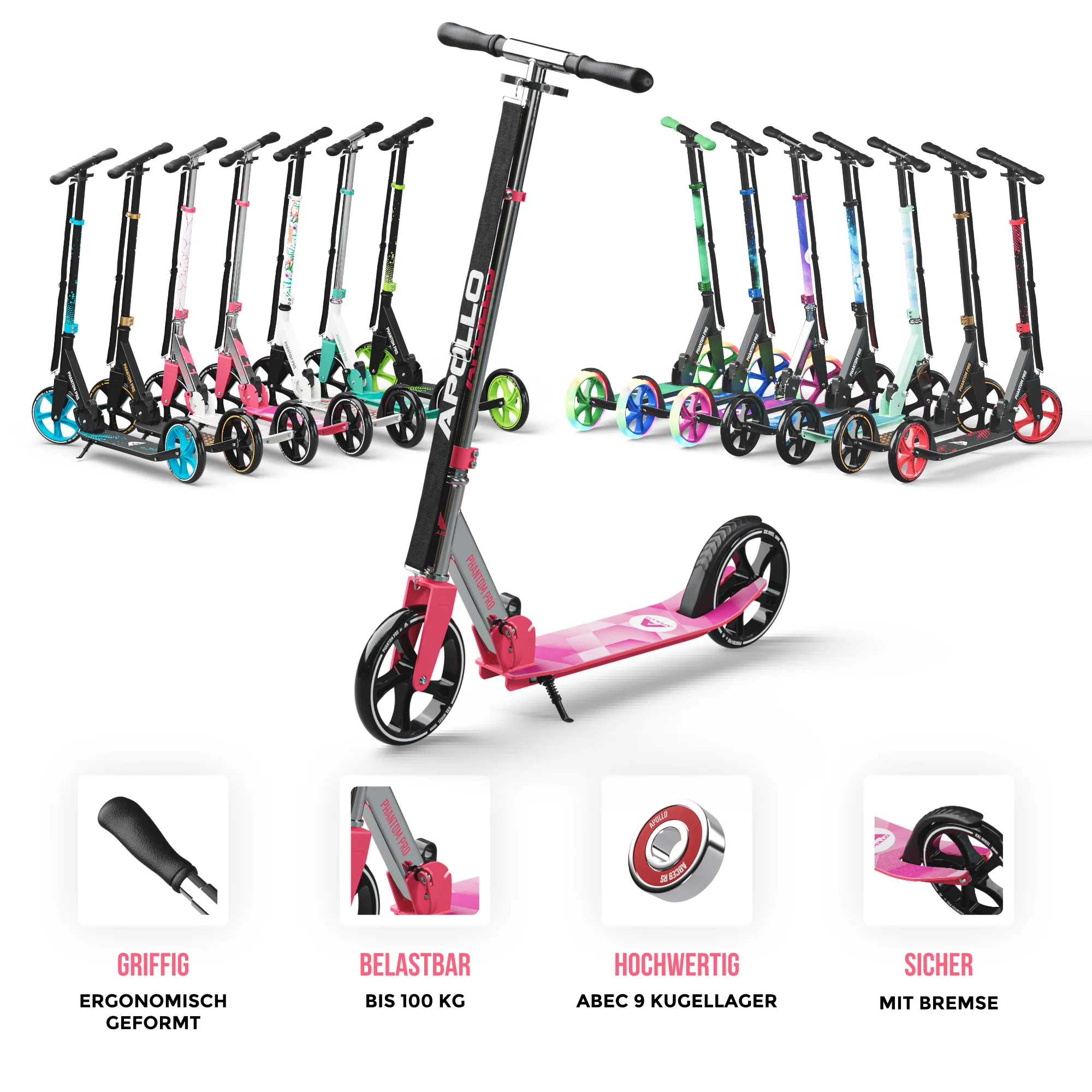 Klappbarer City Roller für Kinder "Phantom" höhenverstellbarer Tretroller - Image 83