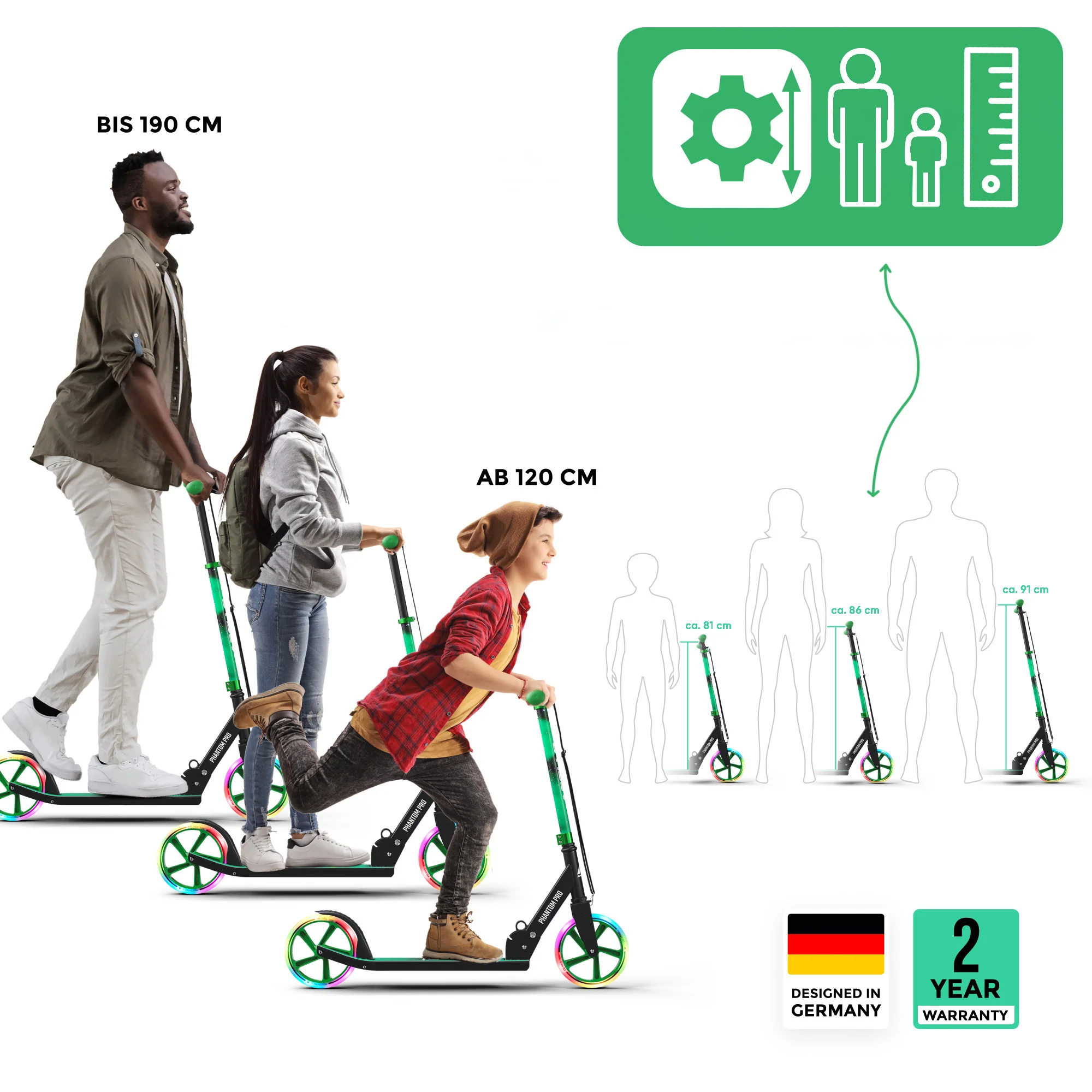 Klappbarer City Roller für Kinder "Phantom" höhenverstellbarer Tretroller - Image 87