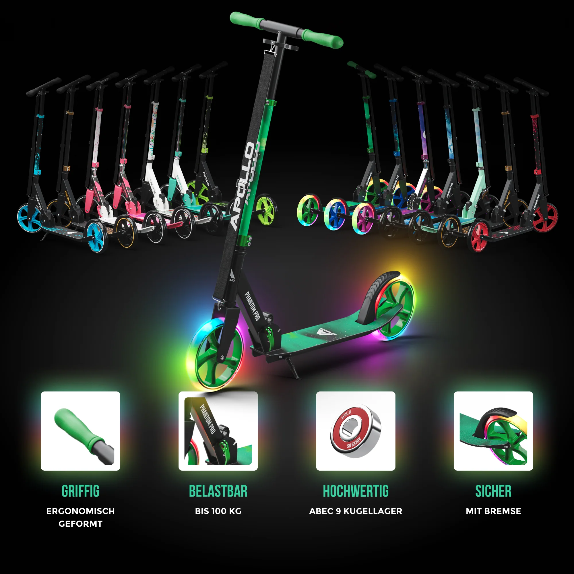 Klappbarer City Roller für Kinder "Phantom" höhenverstellbarer Tretroller - Image 90
