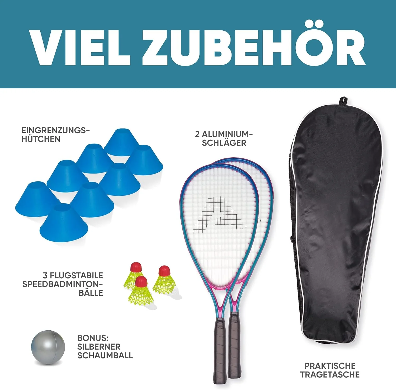 Speed Badminton Set - inkl. Tasche, 2x Schläger, Bälle - Image 6