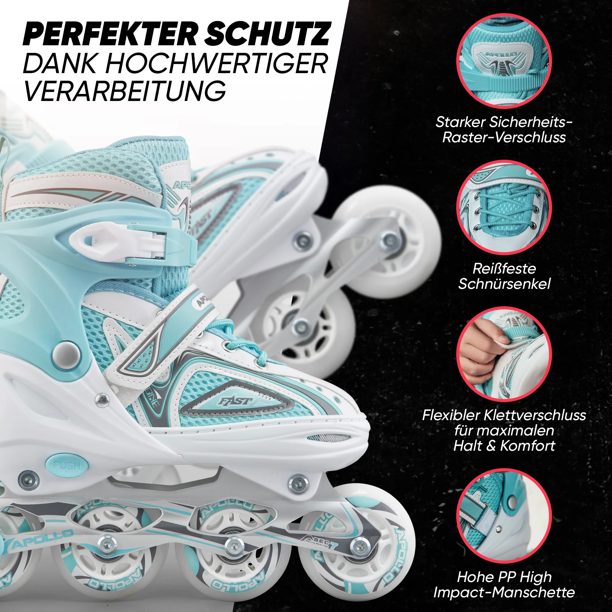 Super Blade größenverstellbare Inlineskates - Weiss Türkis - Image 4
