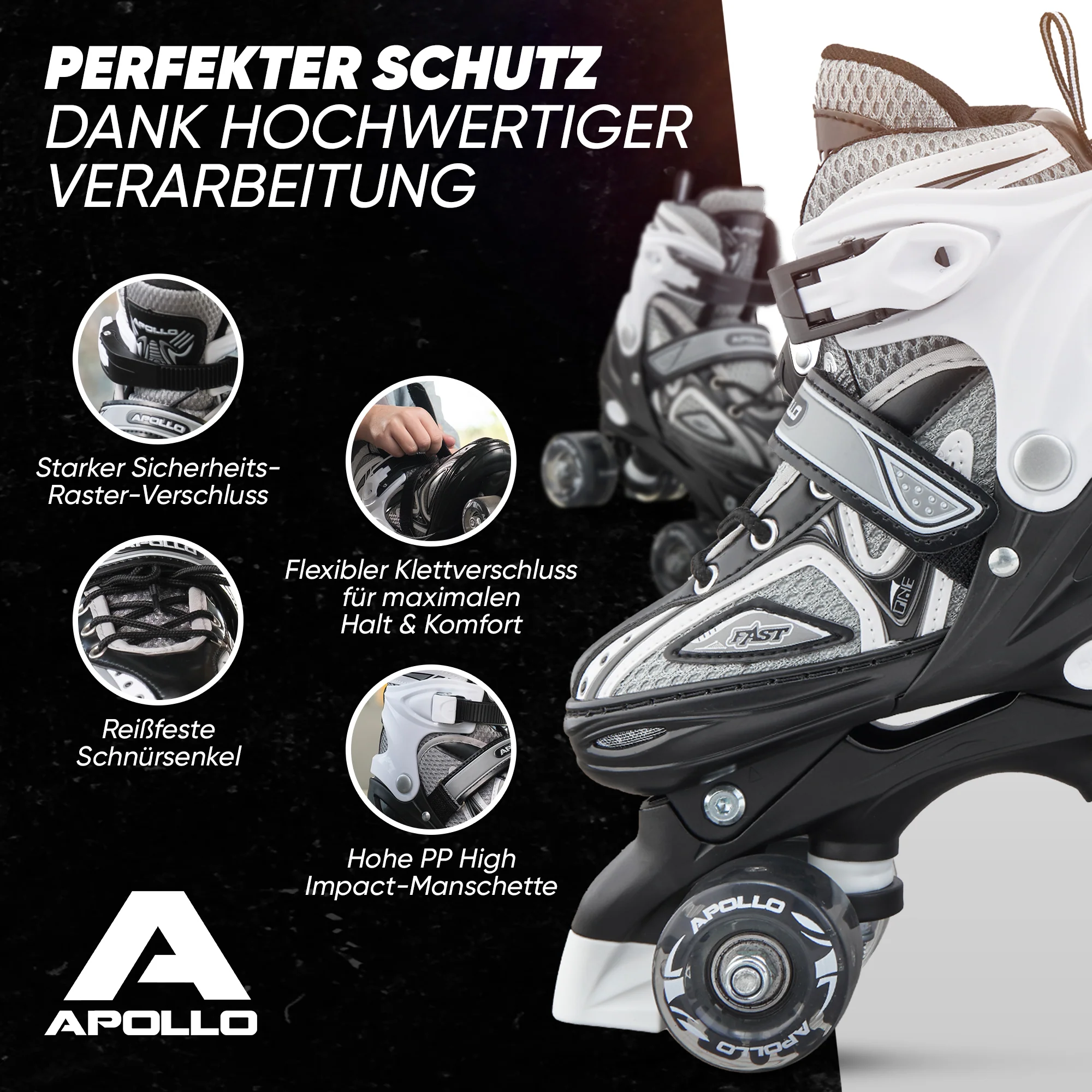Super Quad größenverstellbare verstellbare Rollschuhe für Kinder - Schwarz - Image 4