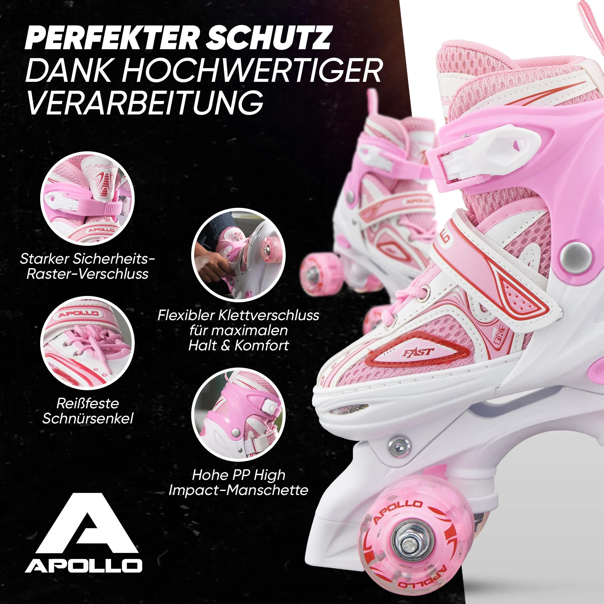 Super Quad größenverstellbare verstellbare Rollschuhe für Kinder - Weiß Pink - Image 4