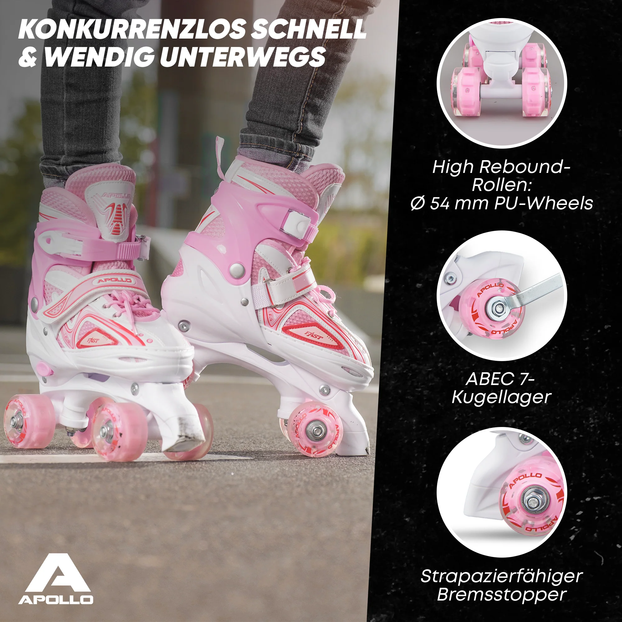 Super Quad größenverstellbare verstellbare Rollschuhe für Kinder - Weiß Pink - Image 5